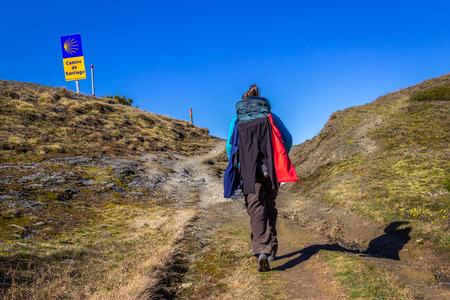 A Woman Hiking the Way of St James (Camino de Santiago)のeditorial素材