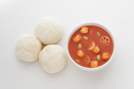 minestrone and white breadの写真素材