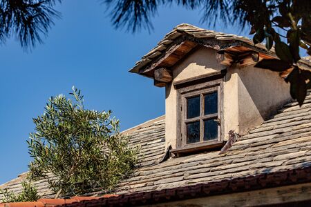 Window on the roof of the monastery of Mount Athosの写真素材