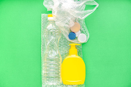 garbage, ecology, garbage sorting concept - layout of waste sorting into different types plastic on...