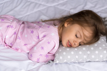 home, comfort, childhood, care, love, sweet dream- little pretty smiling happy authentic toddler...