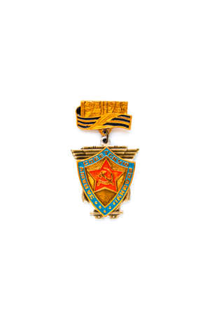 Kiev, Ukraine, 5 April 2022. Vintage World War 2 Soviet Order of Red Banner Isolated on White Background. Symbol of Russias Great Patriotic War. Medal Of Glory, Victory in Europe Day, Veteran Conceptのeditorial素材