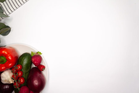 Vegetables and fruits on white backgroundの写真素材