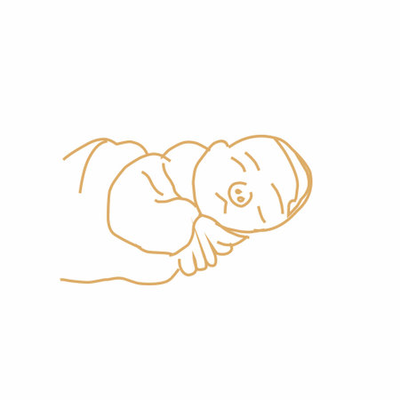 line art, baby with snub nose, pretty sleeping pose.のイラスト素材