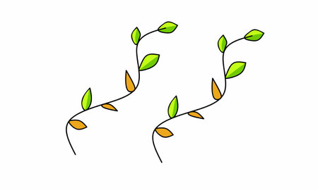 vector illustration, green leaves and yellow leaves on 2 twigs, suitable as decoration or ornament. flat design.のイラスト素材