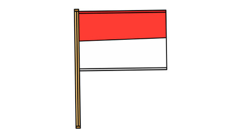 Vector illustration, white red flag fluttering on iron pole isolated white backgroundのイラスト素材