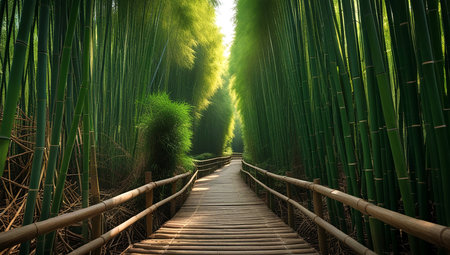 Bamboo forest and wooden walkway, bamboo forest in China.の素材