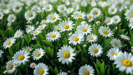 White daisies on a green meadow in the spring.の素材