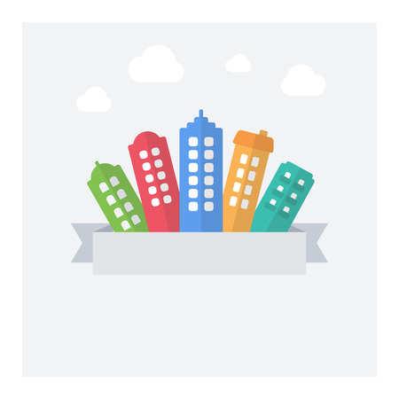 Vector flat illustration of modern cityscape with text area.のイラスト素材