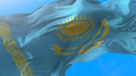 Kazakhstan flag waving in wind Kazakhstan flag backgroundの写真素材