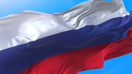 Russian flag waving in wind Russia backgroundの写真素材