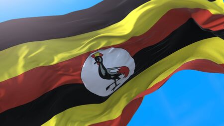 Uganda flag waving in wind Realistic ugandan background. Uganda backgroundの写真素材