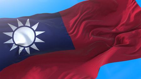 Taiwan flag waving in wind Realistic Taiwanese background. Taiwan background