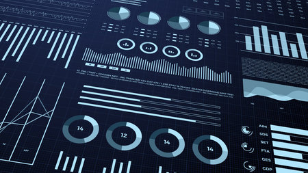 Statistics, financial market data, analysis and reports, numbers and graphs. 3d infographics.
