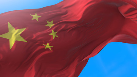 China flag waving in wind Realistic chinese background. China backgroundの写真素材