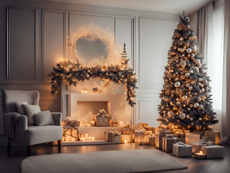 Christmas background. Xmas romantic and elegant atmosphere. Greeting card.の素材