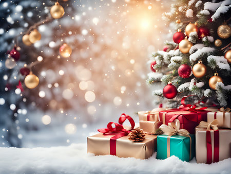 Christmas background. Xmas romantic and elegant atmosphere. Greeting card.の素材