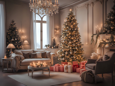 Christmas background. Xmas romantic and elegant atmosphere. Greeting card.の素材