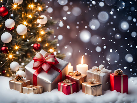 Christmas background. Xmas romantic and elegant atmosphere. Greeting card.の素材