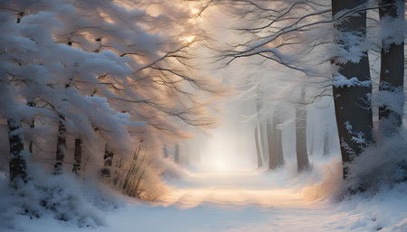 Winter landscape with snow. Beautiful christmas panorama with fresh powder snow. Xmas scenes.の素材