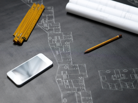 presenting the blueprint of a new houseの写真素材