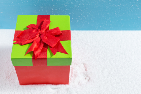 Christmas still life with gifts in snowの写真素材