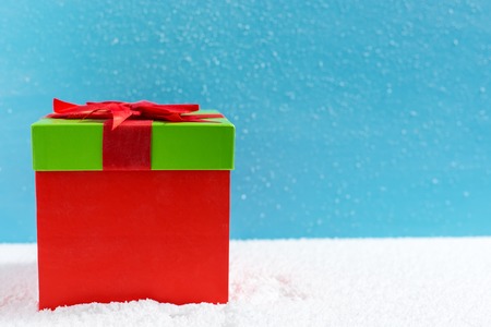 Christmas still life with gifts in snowの写真素材