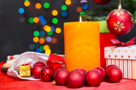 Decorated Christmas tree on blurred, sparkling and fairy backgroundの写真素材