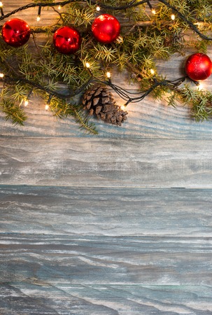 Christmas decoration on rustic wooden backgroundの写真素材