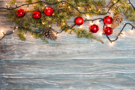 Christmas decoration on rustic wooden backgroundの写真素材