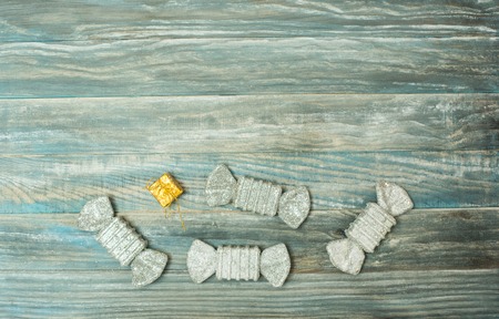 candy  on textured wooden backgroundの写真素材