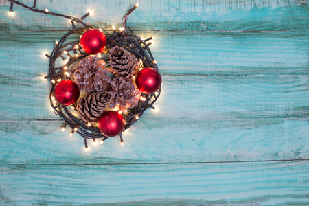 Christmas decoration on old grunge wooden boardの写真素材