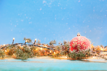 Christmas decoration on blue backgroundの写真素材