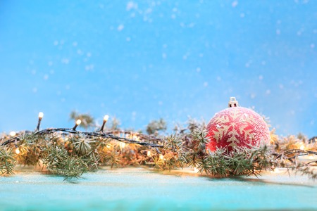 Christmas decoration on blue backgroundの写真素材