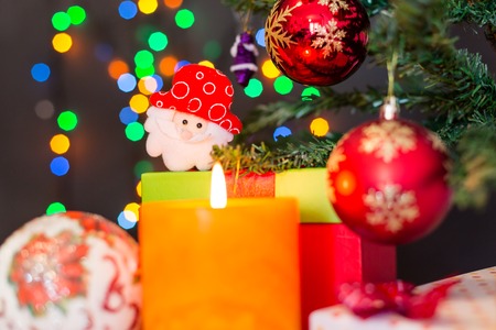 Decorated Christmas tree on blurred, sparkling and fairy backgroundの写真素材