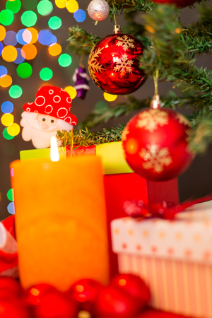 Christmas decoration on tree, candle, joy, christmas timeの写真素材