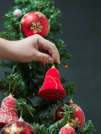 beautiful christmas tree on dark backgroundの写真素材