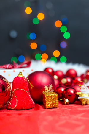 Christmas background with decorations and gift boxesの写真素材