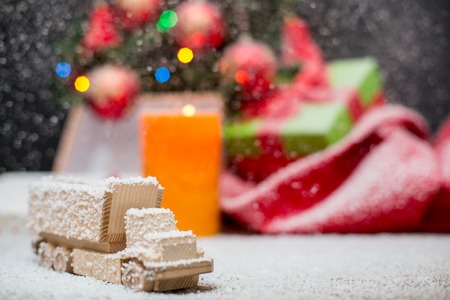 wooden toy. Christmas background.の写真素材