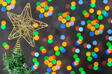 Decorated Christmas tree and Christmas giftsの写真素材