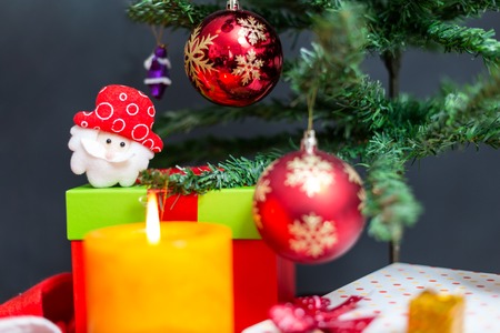 Christmas decoration on tree, candle, joy, christmas timeの写真素材