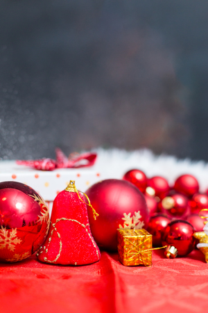 Christmas background with chalkboard and presents.Retro filter effectの写真素材