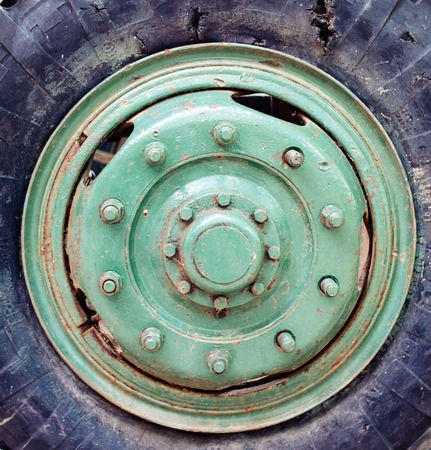 Detail shot with old tank tracks and wheelsの写真素材