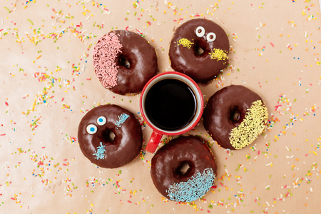 breakfast with donut and coffeeの写真素材