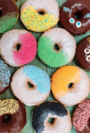 various baked donuts, sweet foodの写真素材