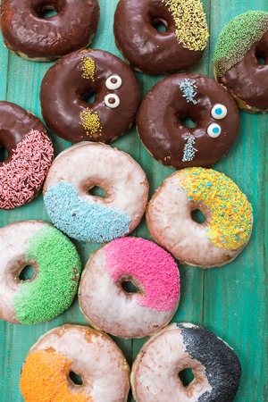 various baked donuts, sweet foodの写真素材