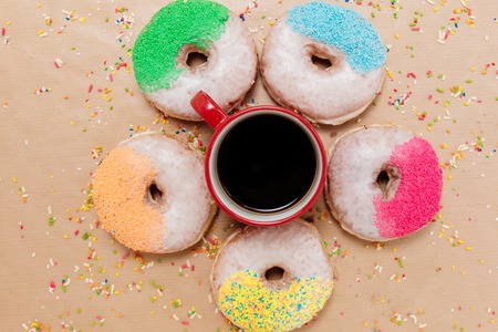 breakfast with donut and coffeeの写真素材