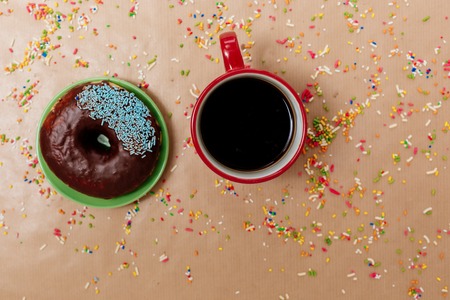 breakfast with donut and coffeeの写真素材
