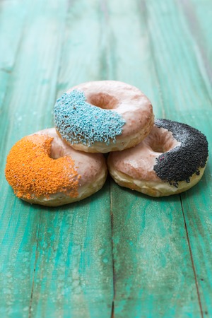 various baked donuts, sweet foodの写真素材