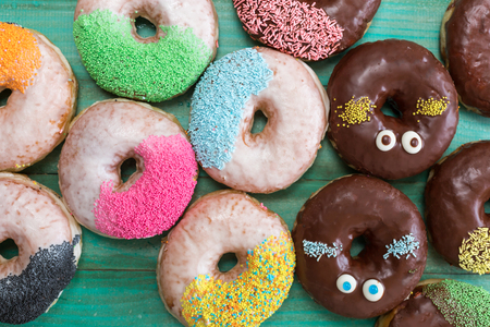 various baked donuts, sweet foodの写真素材